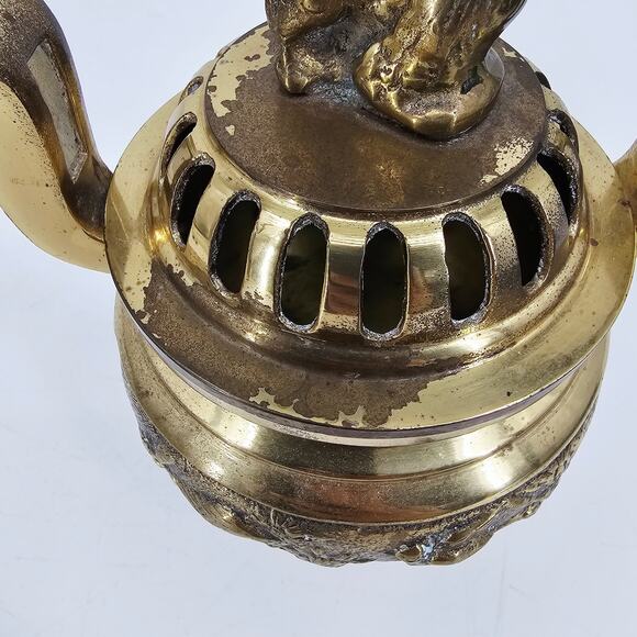 Vintage Asian Brass Tripod Incense Burner With Foo Dog Lion on Lid - Picture 4 of 10